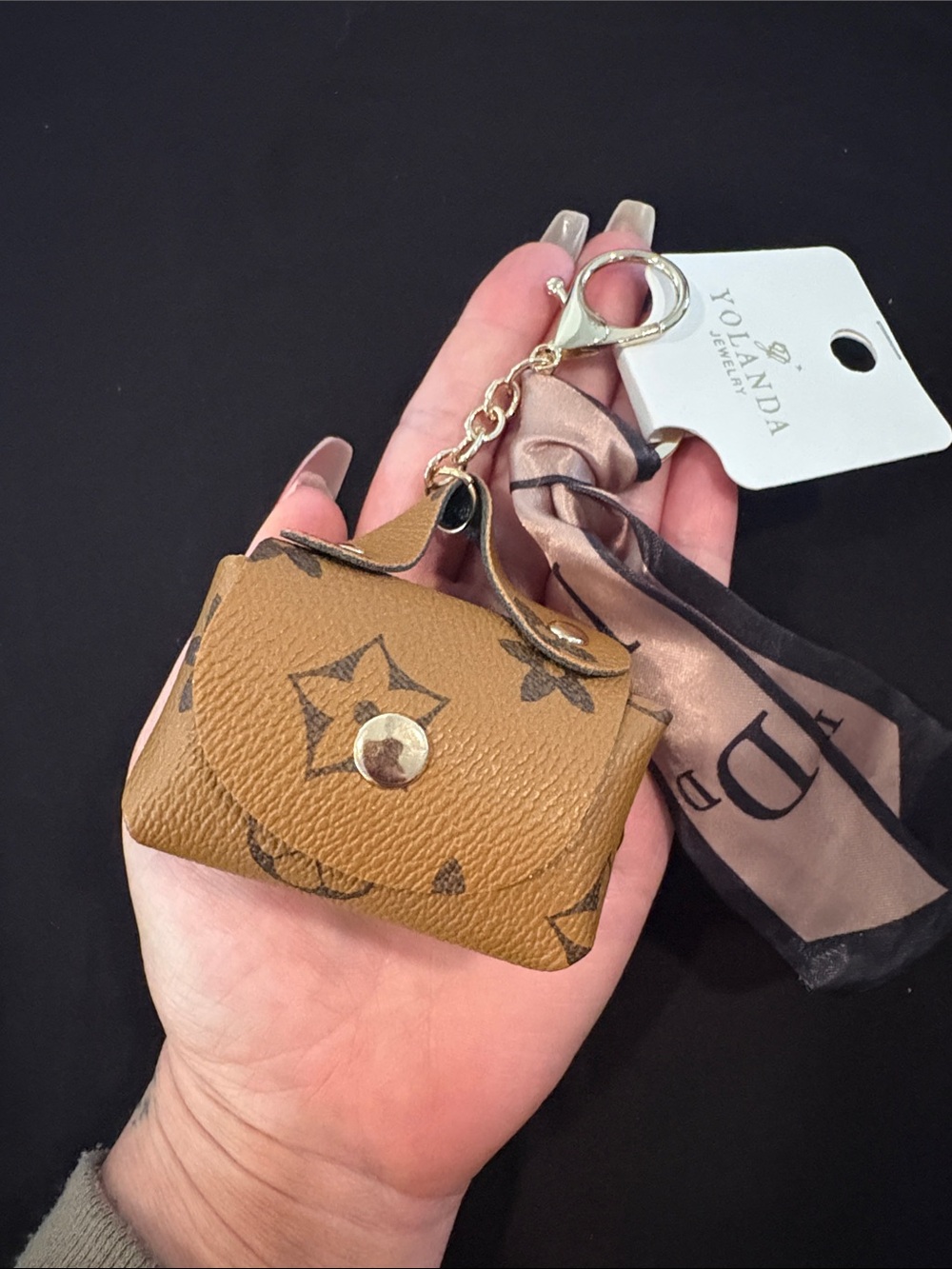 Yolanda Tan Mini Purse Keychain Bag Charm Holder with Scarf Accent - Picture 2 of 2